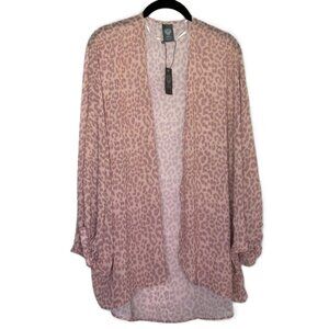 New Vince Camuto Top Flowy Open Front 3/4 Sleeves Boho Cheetah Sheer NWT $58 O/S